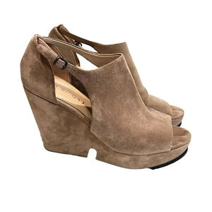Via Spiga Womens Beige Suede Wren Platform Wedge Buckle 10/40 Open Toe Sandals